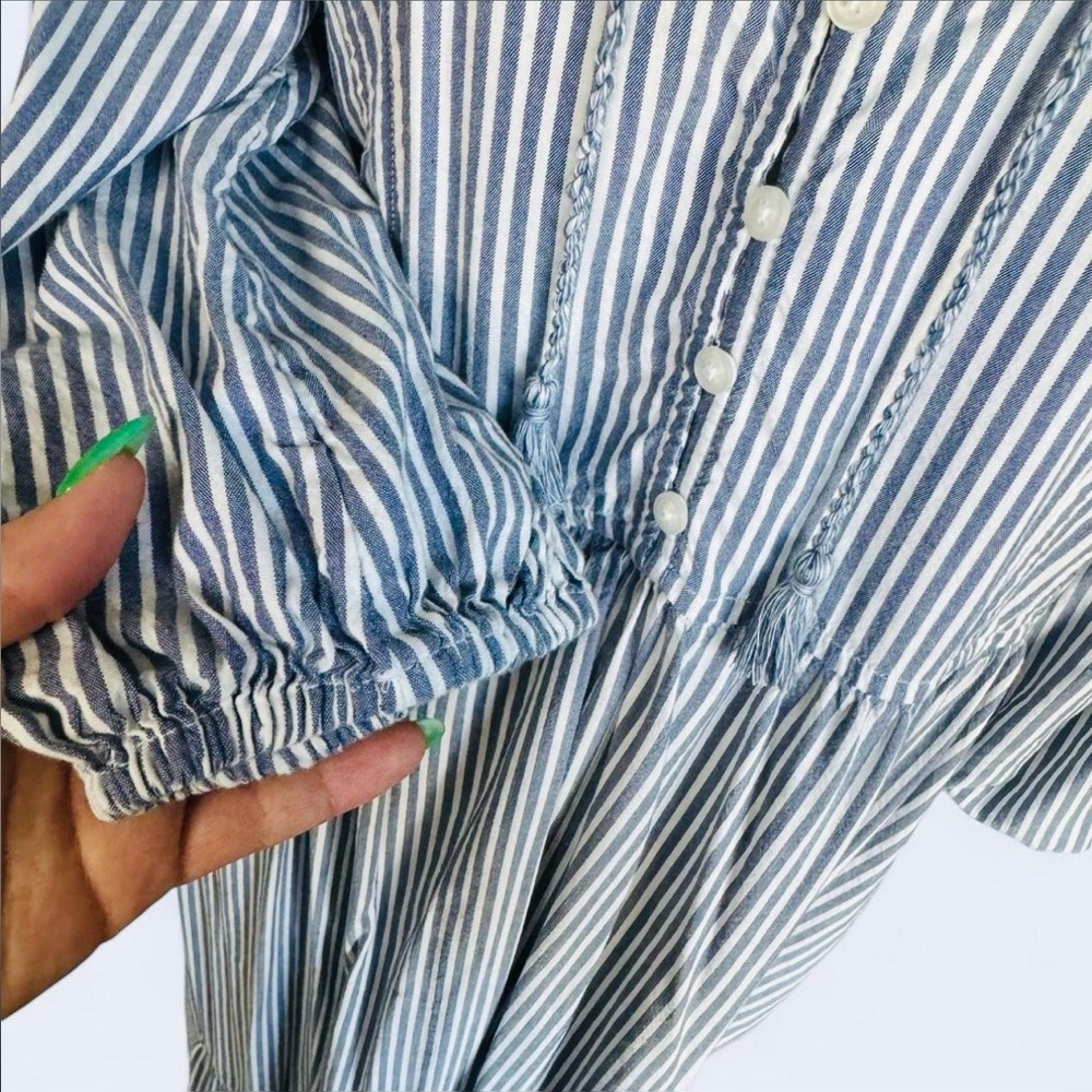 Old Navy Blue and White Striped Long Sleeve Midi Dress tassel neck detail size m - Picture 6 of 8